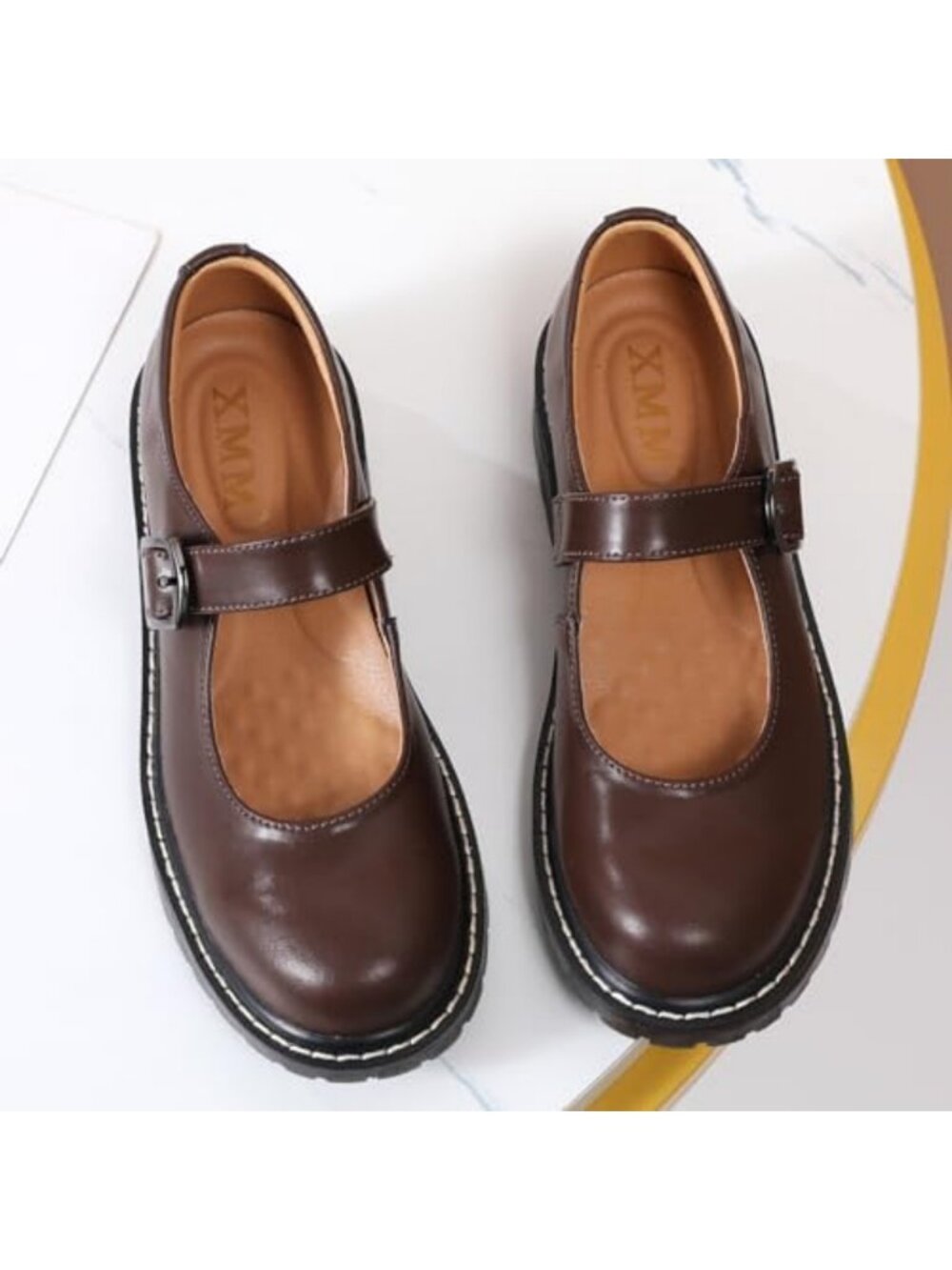 Stylish Women's Leather Mary Jane Flats - Round Toe, Non-Slip, Ankle Strap - Picture 4 of 6